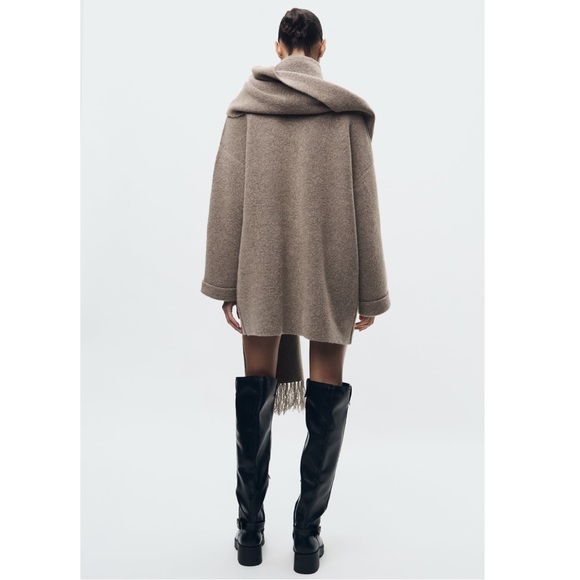 NWT Zara Short Knit Coat With Scarf - Picture 4 of 16